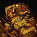 Domček pre bábiky 24 x 17 x 23,5 cm Miniatúrna LED stavebnica s nábytkom Realistický model s detailmi Dekoratívny osvetlený domček pre kreatívne 3