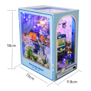 Domek dla lalek 9,8 x 15 x 18 cm Drewniany zestaw konstrukcyjny 3D z meblami i oświetleniem LED Model miniaturowego domku do samodzielnego montażu Dekoracja 4
