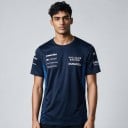 Donkerblauwe heren T-shirt met het nummer 55 op de rug en schuine blauwe strepen aan de zijkanten met korte mouwen voor Formule 1-fans 3