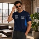 Donkerblauwe heren T-shirt met het nummer 55 op de rug en schuine blauwe strepen aan de zijkanten met korte mouwen voor Formule 1-fans 4