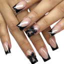 Donkere Franse elegantie 24 stuks Vierkante acryl nagels met strikjes Compleet tips 12 maten Realistisch uiterlijk voor salon en thuis manicure 1