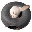 Donut-Katzenbett 2in1 aus Filz Dunkelgraues rundes Bett für Haustiere Durchmesser 60 cm Höhe 28 cm 2