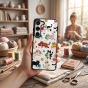 Doorzichtig hoesje met polsbandje voor Samsung Galaxy A26 5G Duurzaam Kattenmotief met bolletjes Zwarte randen Camera bescherming Telefoonhoesje 5