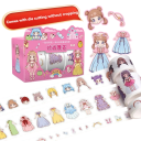 Doos met schattige plakbanden 4,2 x 4,2 x 8 cm Pop met kleding en accessoires, stickers voor papier en muur, kapsels, kleding, accessoires 3