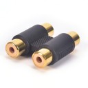 Doppia giunzione RCA femmina a femmina per l'allungamento simultaneo di due cavi cinch Connettori dorati Corpo nero con centro scanalato 2