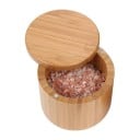 Dosa din bambus pentru sare și condimente cu capac rotativ Recipient rotund pentru alimente 9 x 7 cm Accesoriu practic pentru blatul de bucătărie 4