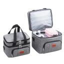 Double Layer Thermal Bag 29 x 33 x 26 cm Large Capacity Food Cooler Bag Two-Tier Lunch Bag Neutral Colours Insulated Bag with Storage Space 9