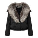 Doudoune courte d'hiver pour femmes avec col argenté en vraie fourrure, matelassée avec bord élastique et manches longues 1