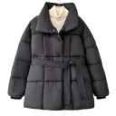 Doudoune d'hiver pour femmes Fermeture éclair et boutons Col Cordon à la taille Polyester coton Manteau d'hiver chaud Veste élégante et confortable pour la saison froide 8