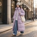Doudoune longue pour femme avec col montant et zip double sens, matelassée avec poches latérales, coupe ample pour l'hiver 10
