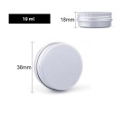 Dóza de cosméticos recarregável 10 pcs 10 ml Frasco de alumínio com tampa de rosca prateada 36 × 18 mm Pequeno recipiente para creme bálsamo pomada 2