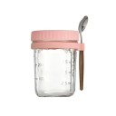 Dóza de vidro para alimentos 350 ml com tampa e colher 12 x 9 cm Recipiente fechado para lanche Frasco para muesli Iogurte para o trabalho Almoço escolar 1