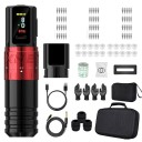 Draadloze tattoomachineset 14,5 x 3,6 cm Verstelbare slag 2,4-4,2 mm OLED-scherm 2400 mAh 10V 9000 rpm RCA en draadloos 2