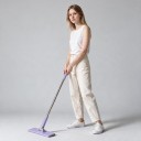 Draagbare mini mop met automatische vervanging van papieren doeken 70 cm Draaiende kop 360° 16 x 8 cm Kunststof Paars Voor vloeren Ramen en tegels 4