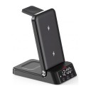 Drahtlose 3-in-1-Ladestation mit Wecker 15 W Klappständer für iPhone Apple Watch und AirPods LED-Uhren Schwarz Für Nachttisch 1
