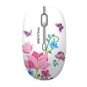Drahtlose leise Maus für Computer und Laptop Weiß mit Blumenmotiv USB-Empfänger 2,4 GHz Auflösung 1600 DPI Reichweite 10 m Vier Tasten 1