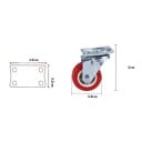 Drehbare Möbelrollen 38×17 mm mit Lager, Höhe 5 cm, obere Platte 45×35 mm, rotes Rad, für leichte Möbel und Wagen 6