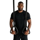 Dreieckige Gymnastikringe 14 x 11 cm Paar mit 2 m Riemen und Schnalle mit gelbem Griffband schwarz für Klimmzüge Calisthenics und Krafttraining 4