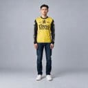 Dres de motocross de manga larga con estampado de león heráldico con texto en el pecho y rayas en las mangas para conducir una moto 5