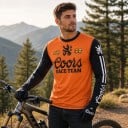 Dres de motocross de manga larga con estampado de león heráldico con texto en el pecho y rayas en las mangas para conducir una moto 3