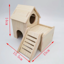 Dřevěný dvoupatrový domeček pro křečky 15,5 x 15 x 14 cm Domek se schody Přírodní dřevěný úkryt pro hlodavce Hračka a pelíšek do klece 2