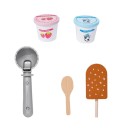 Drevený pult so zmrzlinou Montessori hračka pre deti Stojan s kelímkami 6 príchuťami nanukov menu a hracími peniazmi Kuchynský doplnok na hranie 7