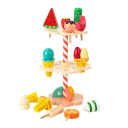 Dřevěný třípatrový pult se zmrzlinou Montessori hračka pro děti Stojan na nanuky a ovoce Kuchyňský doplněk na hraní pro batolata různé druhy 3