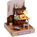 Drewniany domek dla lalek 11,5 x 9 x 9 cm DIY Zestaw do samodzielnego montażu Miniaturowa układanka 3D z meblami i pokrywą Ręcznie składany prezent dla dzieci i dorosłych 6