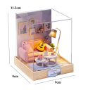 Drewniany domek dla lalek 11,5 x 9 x 9 cm Miniaturowy zestaw DIY z pokrowcem na meble Puzzle 3D Ręcznie robiony miniaturowy prezent dekoracyjny 3