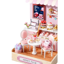 Drewniany domek dla lalek 11,5 x 9 x 9 cm Zestaw DIY z meblami i pokrowcem Puzzle 3D Miniatura Model składany ręcznie Prezent 4