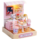 Drewniany domek dla lalek 11,5 x 9 x 9 cm Zestaw DIY z meblami i pokrowcem Puzzle 3D Miniatura Model składany ręcznie Prezent 6