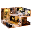 Drewniany mini domek dla lalek 24,5 x 19,5 x 16,1 cm Zestaw 3D z meblami Ręcznie wykonany Dekoracja na okładkę Prezent dla dzieci i dorosłych 3