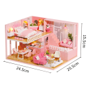 Drewniany mini domek dla lalek 24,5 x 20,5 x 15,5 cm Zestaw 3D do samodzielnego złożenia z meblami Ręcznie robiony Kreatywny prezent dla dzieci 8