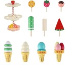 Drewniany trzypoziomowy blat z lodami Montessori zabawka dla dzieci Stojak na lody i owoce Akcesorium kuchenne do zabawy dla małych dzieci różne rodzaje 6