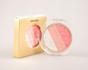 Drie-kleurige blush voor het accentueren van de wangen Plastisch ruitpatroon en gouden rand Ronde poederdoos met doorzichtig deksel 9