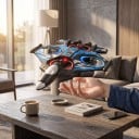 Dron YL86 σε σχήμα μαχητικού με κάμερα Περιστροφές 360° 22 x 14 x 4 εκ Τετρακάναλος χειριστήριο με επιλογές Προστατευτικοί κύκλοι στις έλικες 5