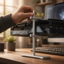 Držák grafické karty 15,5 x 14 x 5,3 cm se dvěma nastavitelnými rameny a zajišťovacími šrouby proti prohnutí GPU ve skříni 5