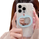 Držák na telefon jablko se zrcátkem pro iPhone 16 Plastový dekorativní stojánek na mobil s funkcí zrcátka 2