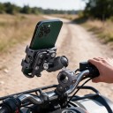 Držák telefonu na motorku a kolo s tlumičem vibrací Kulový kloub 360° Pro telefony 5,5–7 palců Řídítka 22–32 mm Hliník CNC Šedý 4
