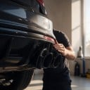 Dubbele schuin afgesneden uitlaten, paar links en rechts, ingang 56 mm, uitgang 2× 89 mm, gelaste constructie, achteruitlaat voor auto tuning 3