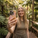 Dubbelskiktet fodral för iPhone 16e Abstrakt blommönster Krämfärgad med orange och rosa Stöttålig och repbeständig 6