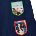 Dunkelblaue Rennjacke mit Aufnähern an den Ärmeln und rot-weißem Streifen vorne mit Stehkragen und elastischen Bündchen unisex 8