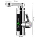 Durchlauferhitzer Wasserhahn 3000 W mit LED-Display und schwenkbarem Auslauf in Silber, Maße 20,5 x 6,5 x 18,5 cm 2