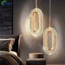 Dvojité závesné LED svietidlo so 2 oválmi z kovu a akrylu, teplá biela, šírka 24 cm, záves až 180 cm, do spálne alebo nad jedálenský stôl 3