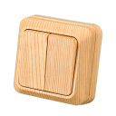 Dvojitý vypínač nástěnný dvoutlačítkový 69 × 69 × 30 mm, nehořlavý plast, dekor světlého dřeva, ovládání osvětlení v interiéru 1