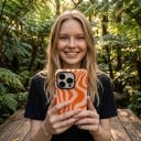 Dvojvrstvové puzdro na iPhone 17 Retro vzor vlnitých pruhov Oranžová a pudrová ružová Odolné proti pádom a poškriabaniu Na každý deň 1