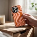 Dvojvrstvové puzdro na iPhone 17 Retro vzor vlnitých pruhov Oranžová a pudrová ružová Odolné proti pádom a poškriabaniu Na každý deň 3