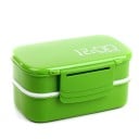 Dvoupatrový plastový bento box na jedlo s priečkami Lyžica a vidlička v balení Objem 1400 ml Zatváranie na sponu 20 x 13 x 10 cm 6