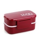 Dvoupatrový plastový bento box na jídlo s přepážkami Lžíce a vidlička v balení Objem 1400 ml Zavírání na sponu 20 x 13 x 10 cm 2