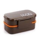 Dvoupatrový plastový bento box na jídlo s přepážkami Lžíce a vidlička v balení Objem 1400 ml Zavírání na sponu 20 x 13 x 10 cm 3